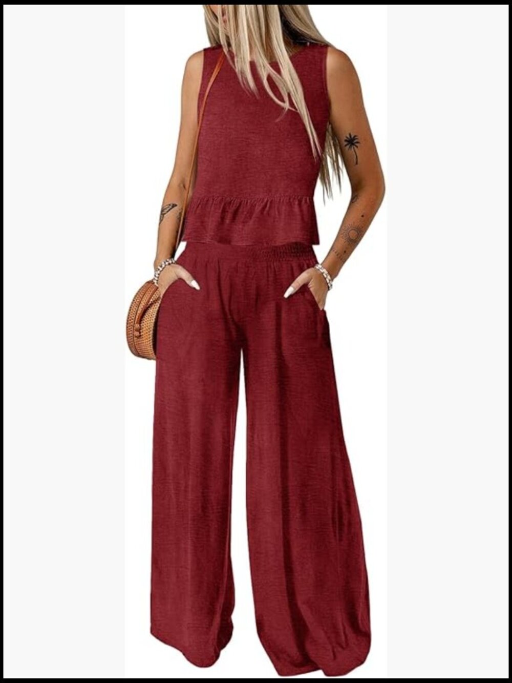 2 Piece Tank Top and Wide Leg Pants Set - Loose Fit Casual Outfit